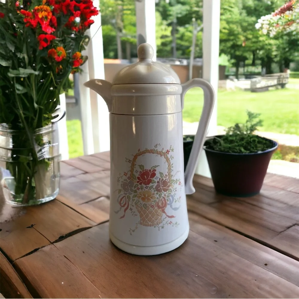 Vintage King White Flower Basket‎ Coffee Carafe Thermo Pitcher